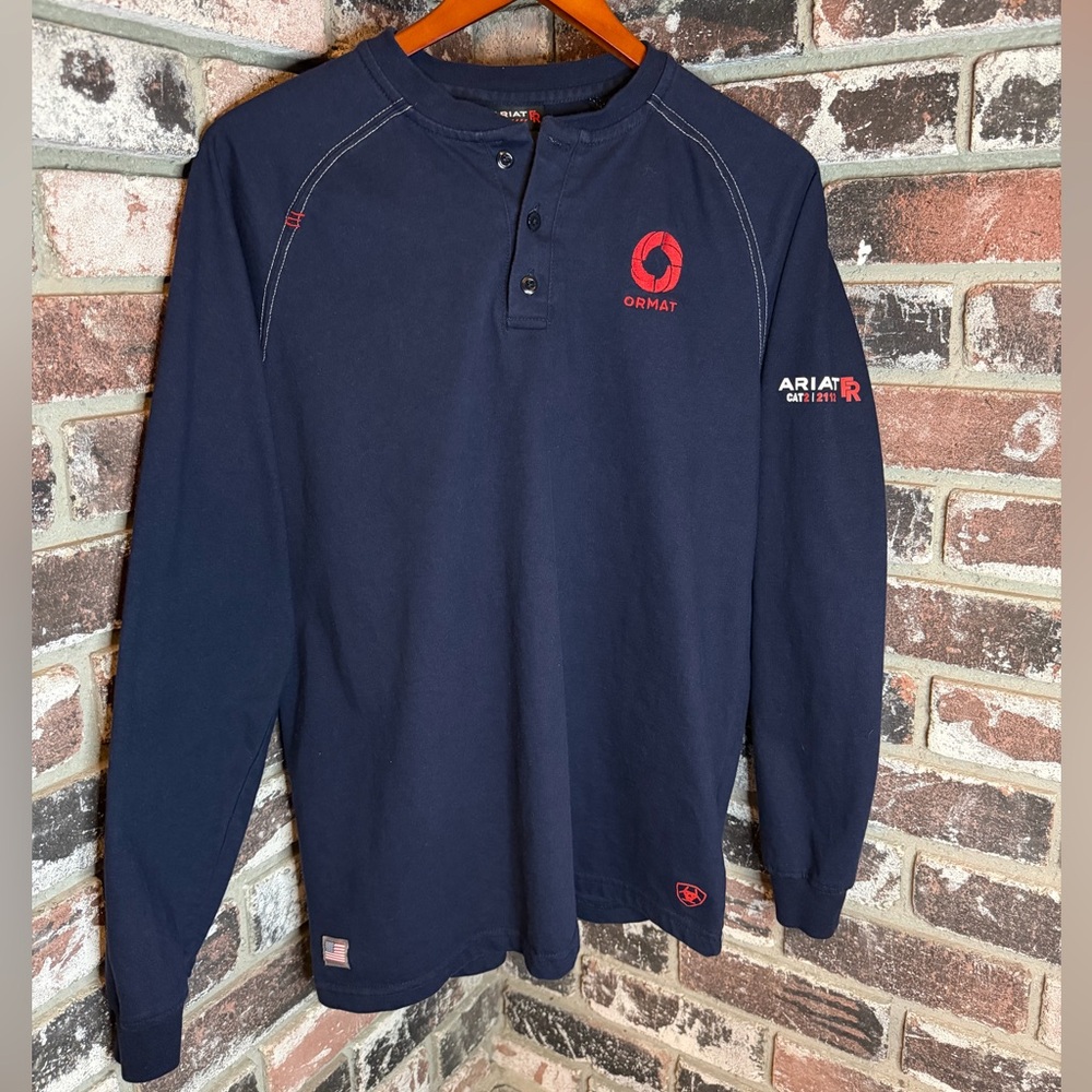 Ariat FR Flame Resistant CAT 2 | 2122 Ormat Dark Navy Henley Long Sleeve Top